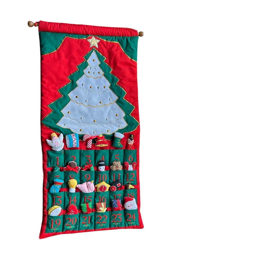 Pockets of Learning fabric advent calendar plush Christmas tree 24 pockets